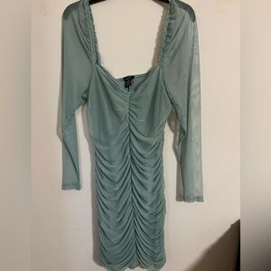 Mint Green Ruched Long Sleeve Bodycon Dress